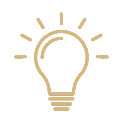 A lightbulb icon in gold.