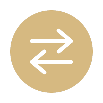 A circle icon with two arrows in opposite directions in gold.