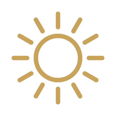A sun icon in gold.